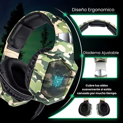 Auriculares Gamer ONIKUMA K8 Camuflado con Luz LED y Cancelación de Ruido