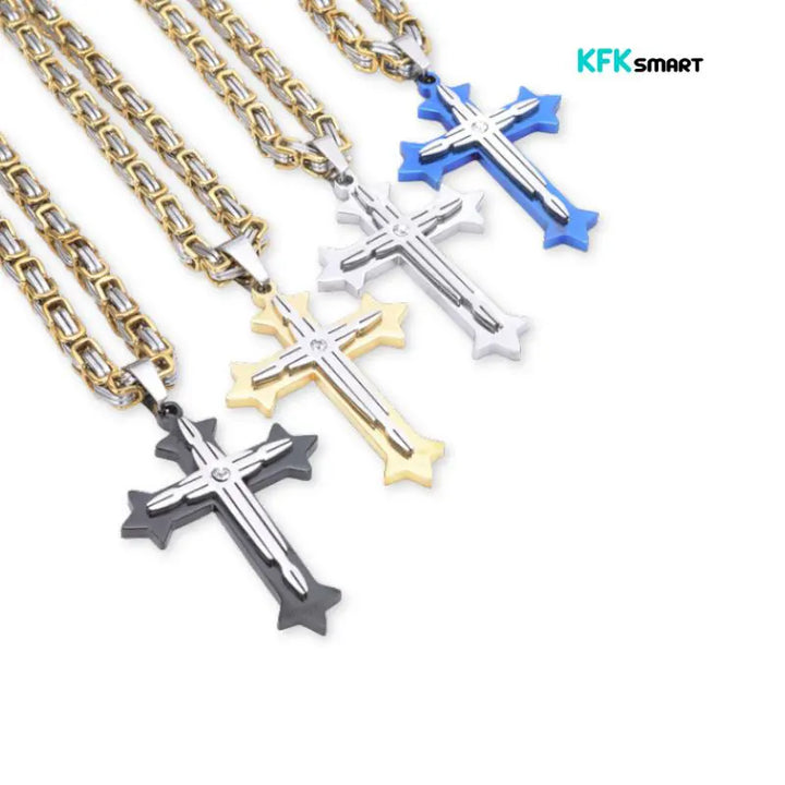 Collar cruz religiosa unisex en acero inoxidable elegante