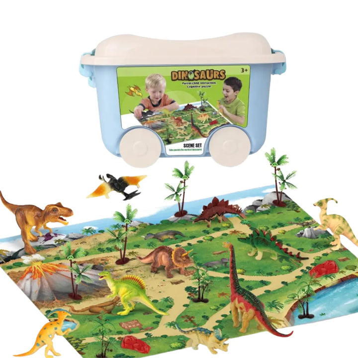 Juego infantil con tapete de dinosaurios y caja de almacenamiento