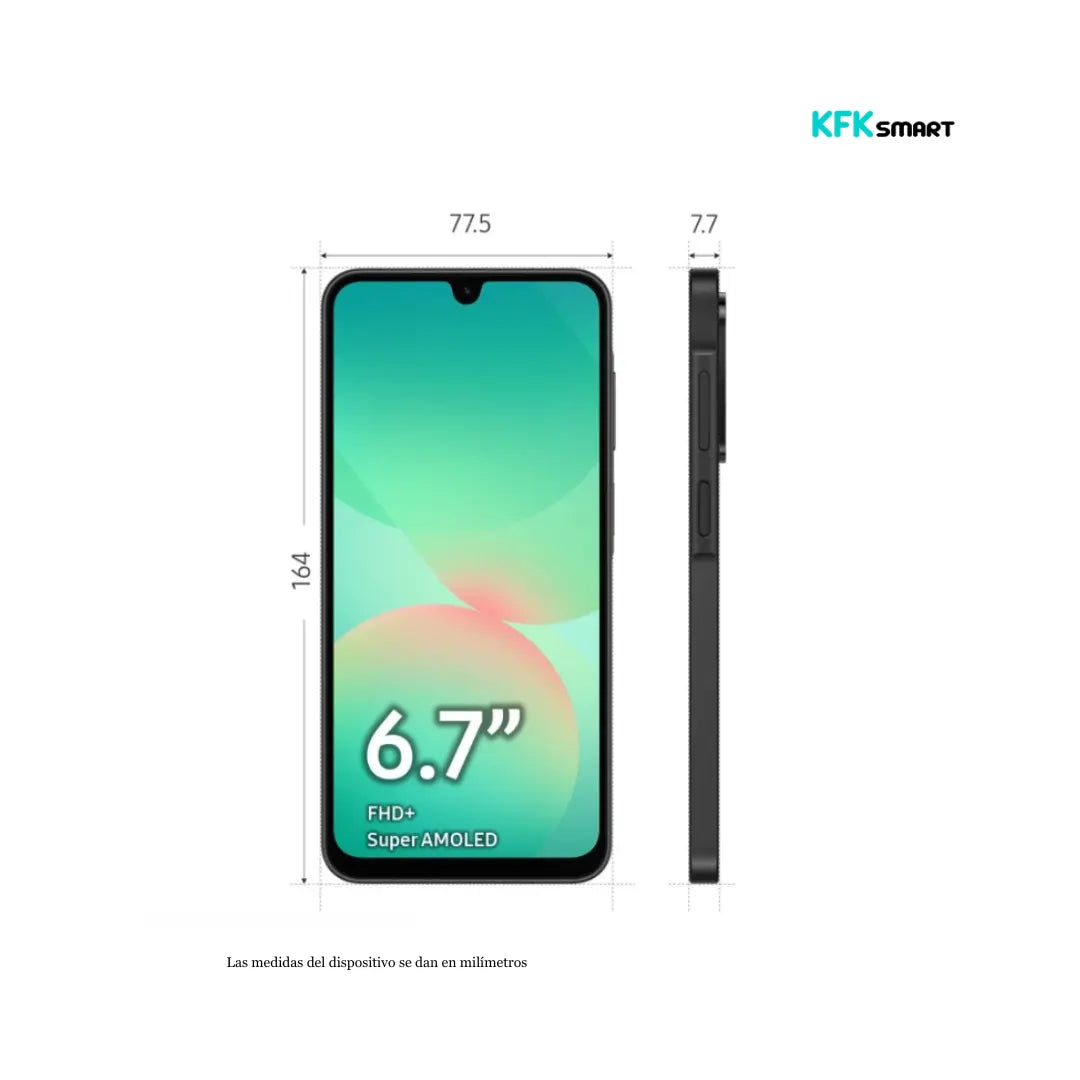 Detalle de la pantalla AMOLED de 6.7 pulgadas del Galaxy A26